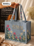 Riwaj Grey Floral Canvas Tote Bag
