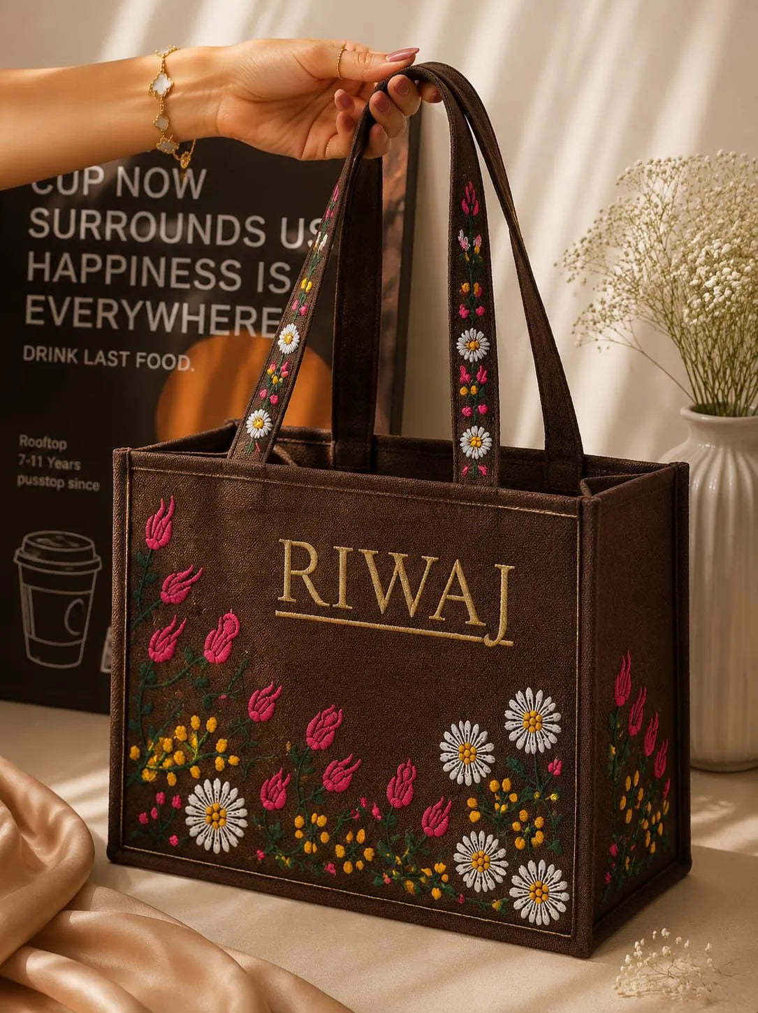 Riwaj Cocoa Elegance Brown Canvas Tote Bag