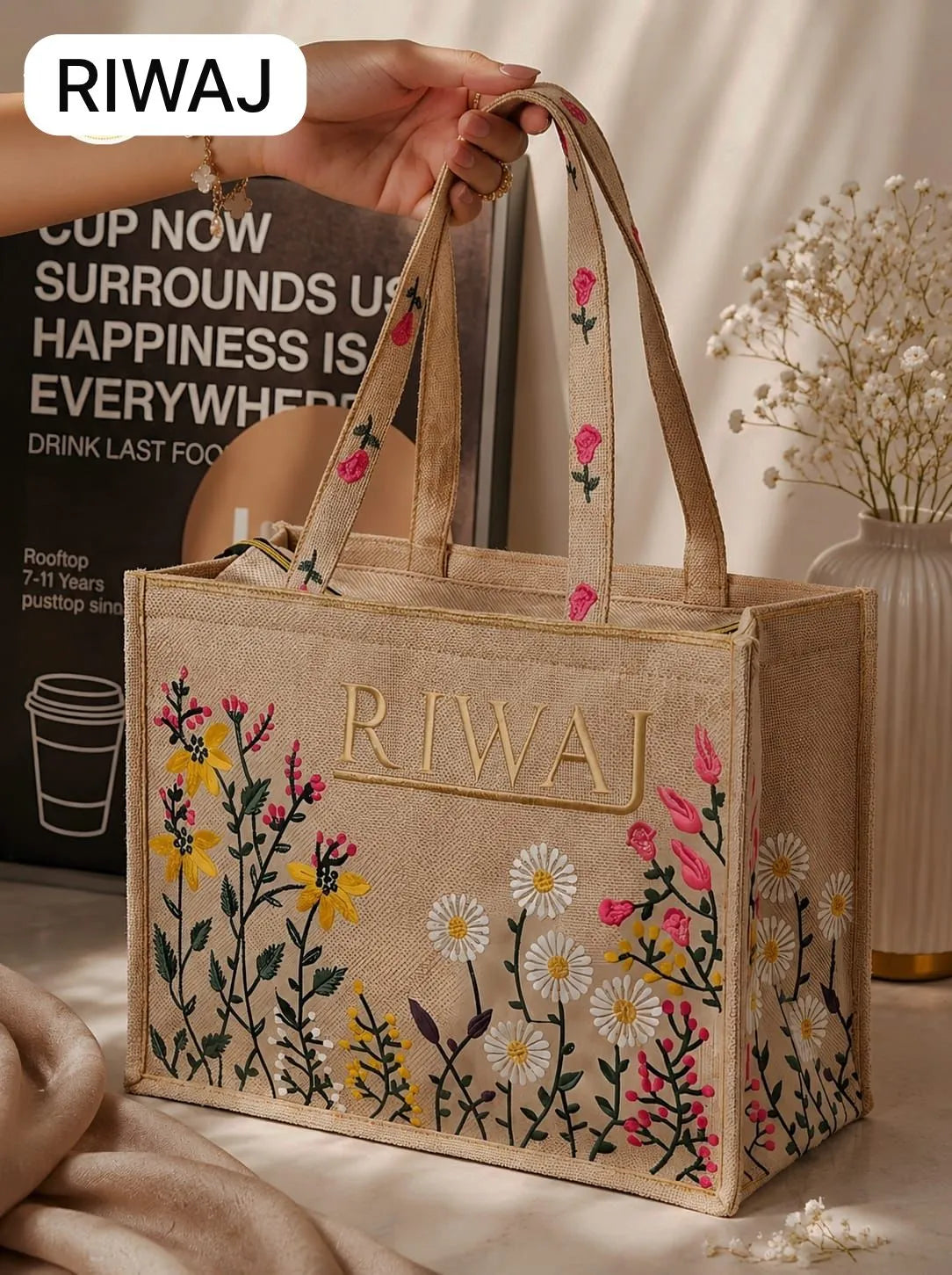 Riwaj Ivory Grace Cream Canvas Tote Bag