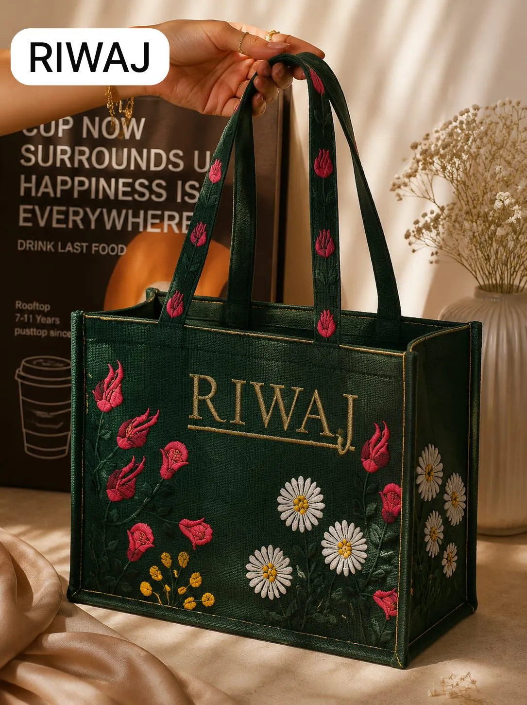Riwaj Olive Serenity Canvas Tote Bag